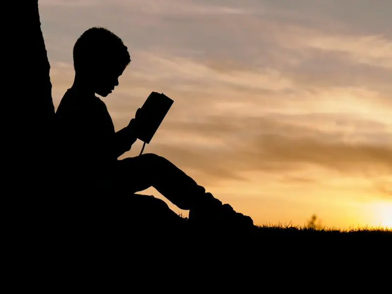 Mentalidad financiera: la guía completa para dominar el juego interior de la riqueza Niño leyendo en el atardecer